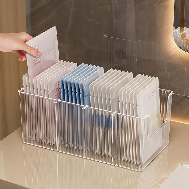 Boîte de rangement transparente de grande capacité à quatre compartiments, Organisateur cosmétique transparent pour coiffeuse avec 3 séparateurs amovibles