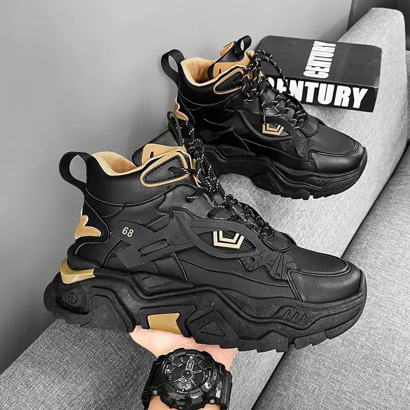 

2024 новые дышащие спортивные туфли противоскользящие толстые подошвы универсальные повседневные туфли модные увеличивающие рост мужские кроссовки 45 чёрный