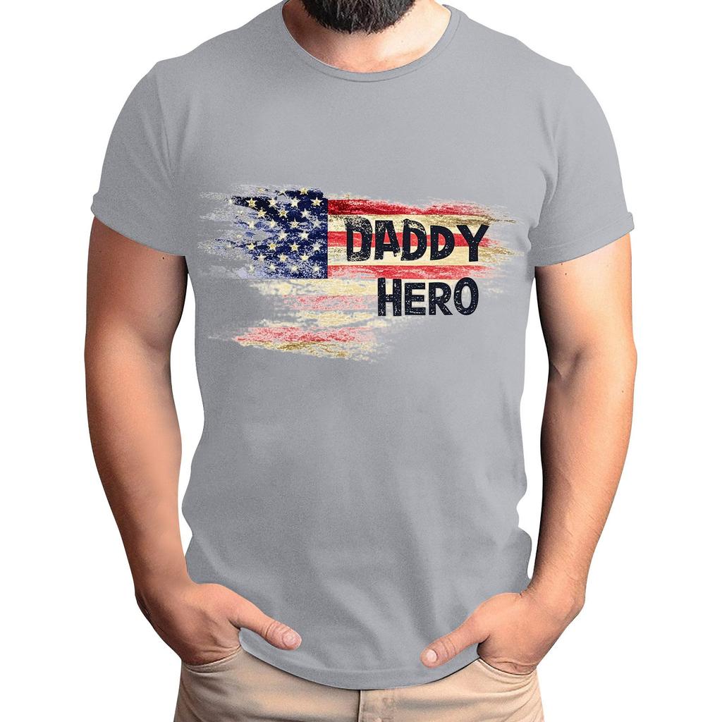 Tricou de Bărbați cu Imprimeu Steag pentru Ziua Tatălui, Top Lejer Casual cu Mânecă Scurtă