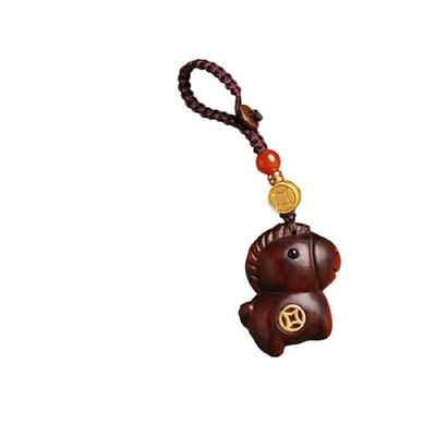 Elegant Natural Wood Horse Keychain Featuring Chinese Zodiacal Lightweight Phone Lanyard Charm For Gift Decoration