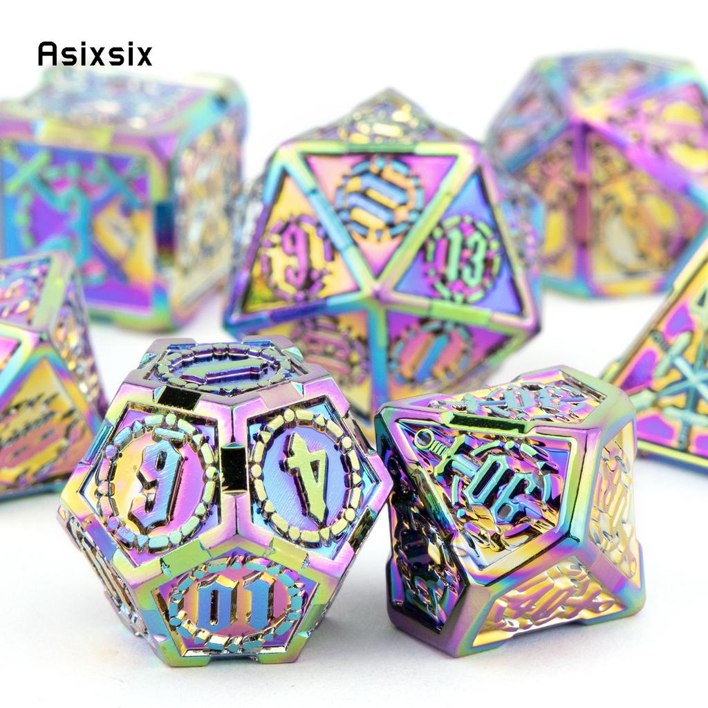 7 Pcs Colorful Double Swords Metal Dice Solid Polyhedral Dice Set Suitable for Role-Playing RPG  DND Pathfinder Board Game