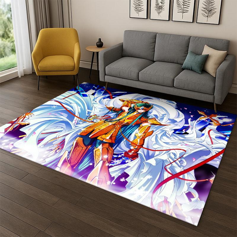 Retro Saint Seiya Anime Cartoon Teppich für Spielzimmer, Schlafzimmer, Wohnzimmer, Sofa, Heimdekoration, Kinderteppich, rutschfeste Bodenmatte