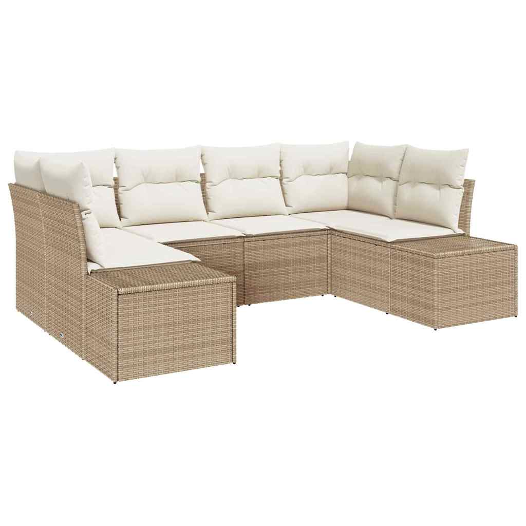 Garden Sofa Set with Cushions 6 Pcs Beige Poly Rattan