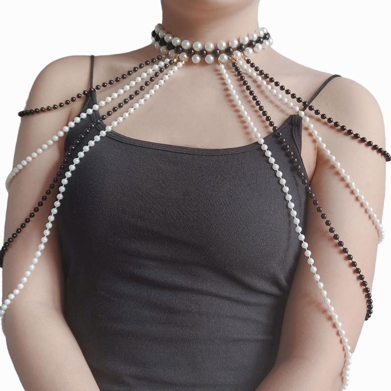 Bridal Tassel Imitation Pearl Shoulder Chain Necklace Elegant Cheongsam Dress Shawl Wedding Jewelry Accessories Gift For Women