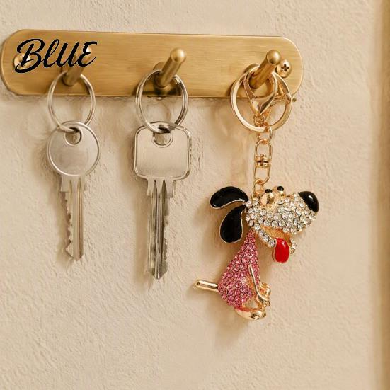 Lightweight Key Chain Rhinestone Dog Keychain Backpack Purse Bag Charm with Lobster Zinc Alloy Holder Clasp Golden Plated Puppy Keyring Decorative