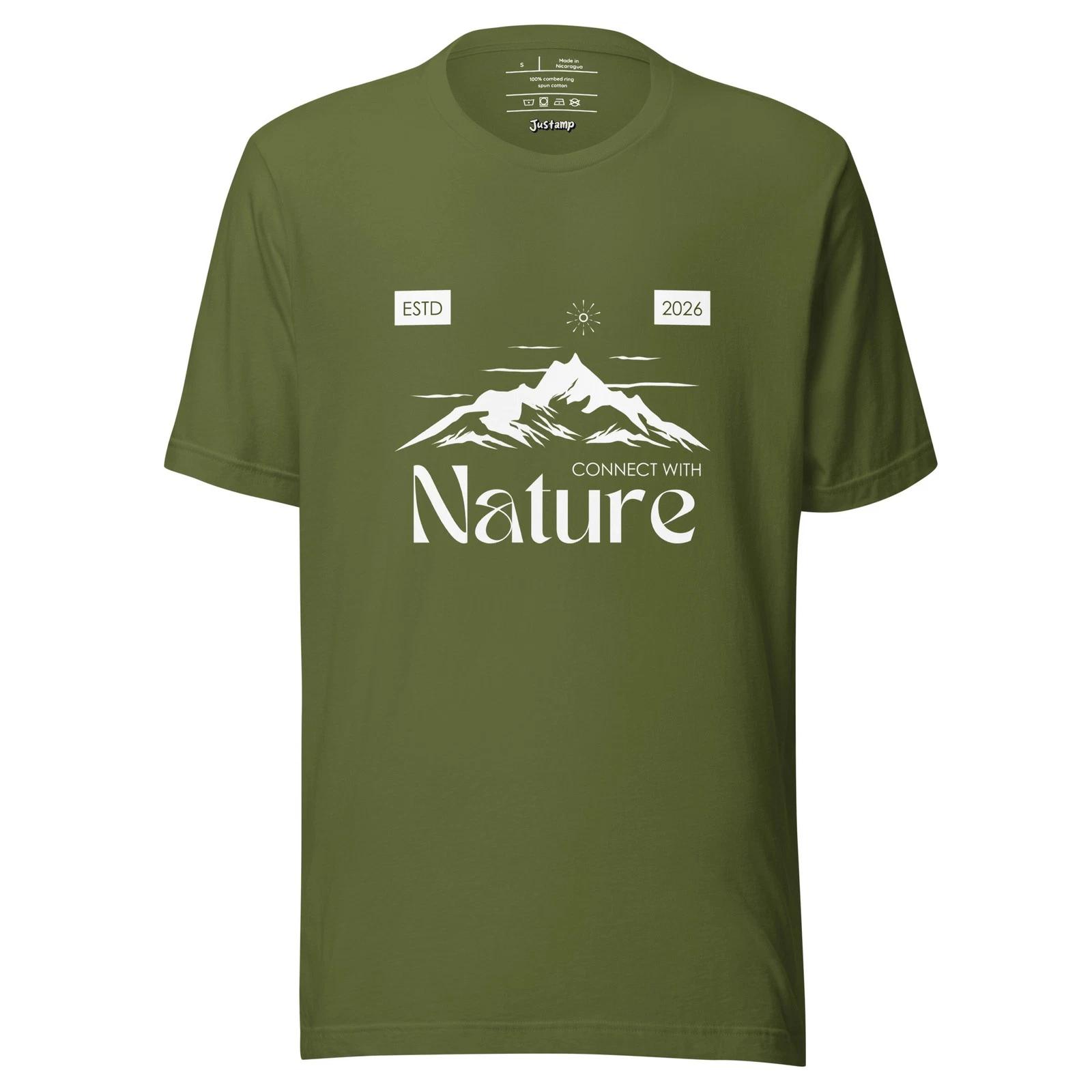 Connect With Nature Mountain Outdoor Minimal Graphic T-Shirt L