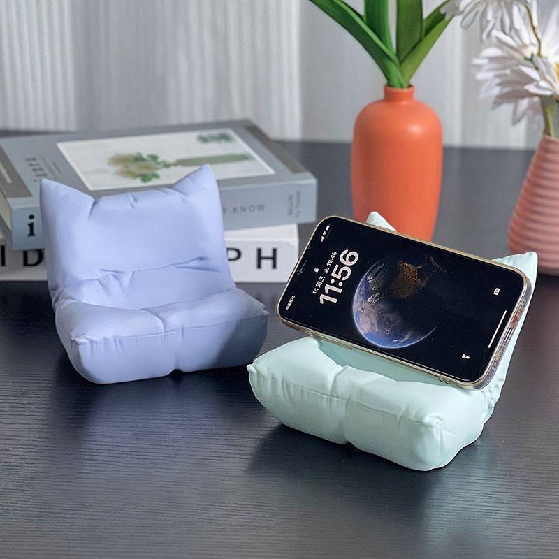 2 Pcs Cute Sofa Chair Design Phone Holder Rack Universal Phone Stand Bracket With Charger Hole Desktop TV Remote Holder