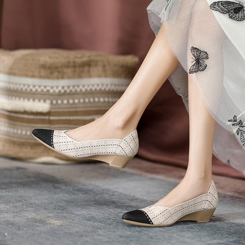 Fashion Women Wedge Increase Knitting Shoes Summer New Pointed Casual Slip On Comfortable Loafers Shoes Female Breathable Walking Shoes