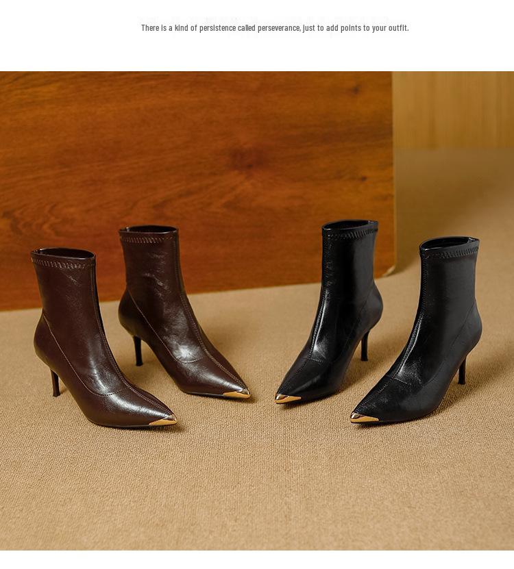 Metallic Pointed Toe Stiletto Ankle Boots - European & American Style 2025, Autumn Nude Slimming Fashion