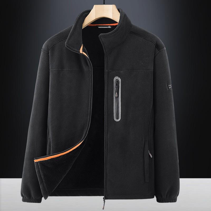 Mens Fleece Jacket Winter Thick Warm Stand Collar Outdoor Casual Zipper Front Loose Fit