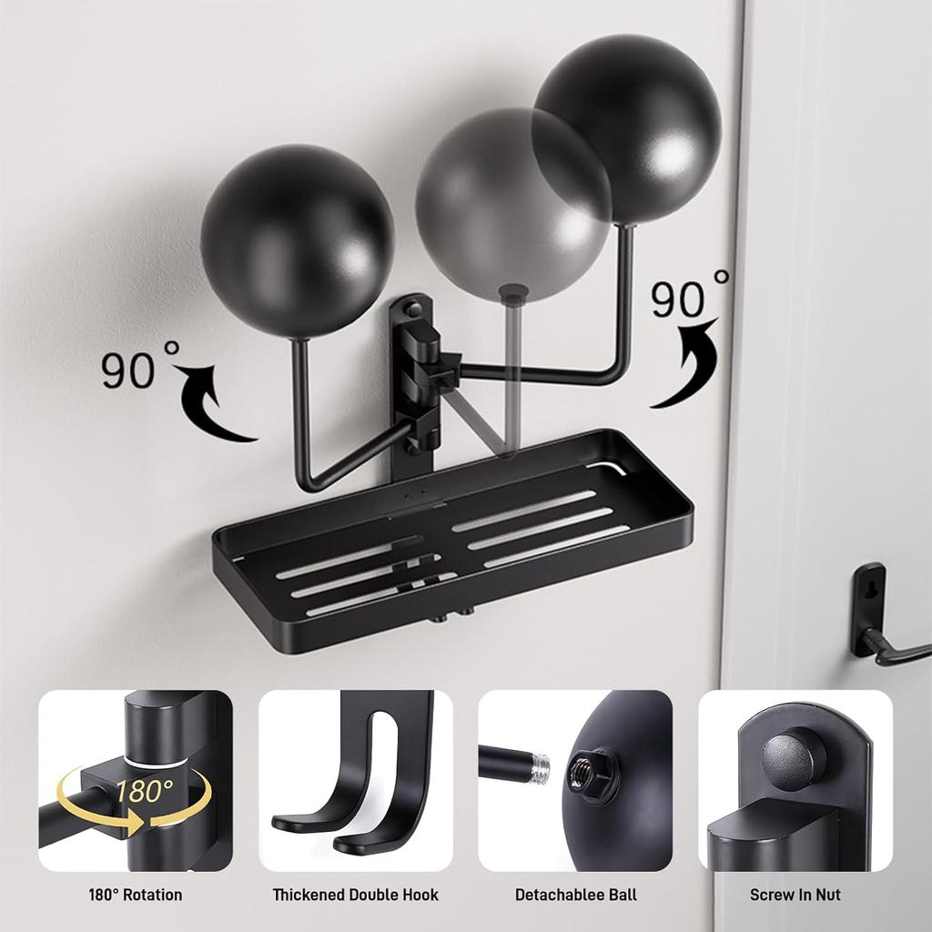 180° Rotating Motorcycle Helmet Rack Wall Mounted With Double Hook Detachable Bicycle Helmet Display Rack for Phone Storage