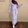 ZANZEA Women Long Sleeve Blouse and Long Skirts Floral Print Two Piece Suit Sets