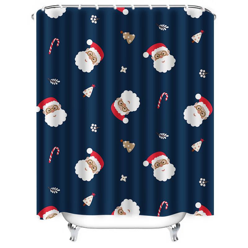 TU Festive Santa Claus Shower Curtain Christmas Holiday Decor Waterproof Bathroom Set Holiday Gift Xmas Pattern Home Textile