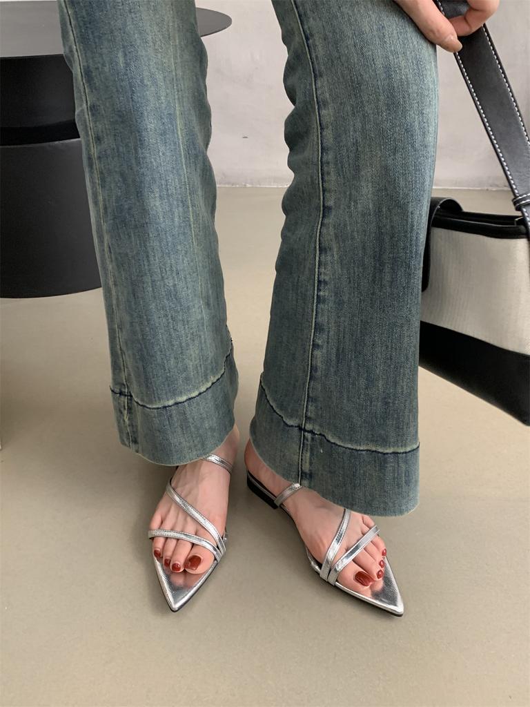 2026 New Fashion Slippers Women Sexy Flat Sandals Casual Ladies Sand Beach Slippers Elegant SpikeToe Outdoor Slippers
