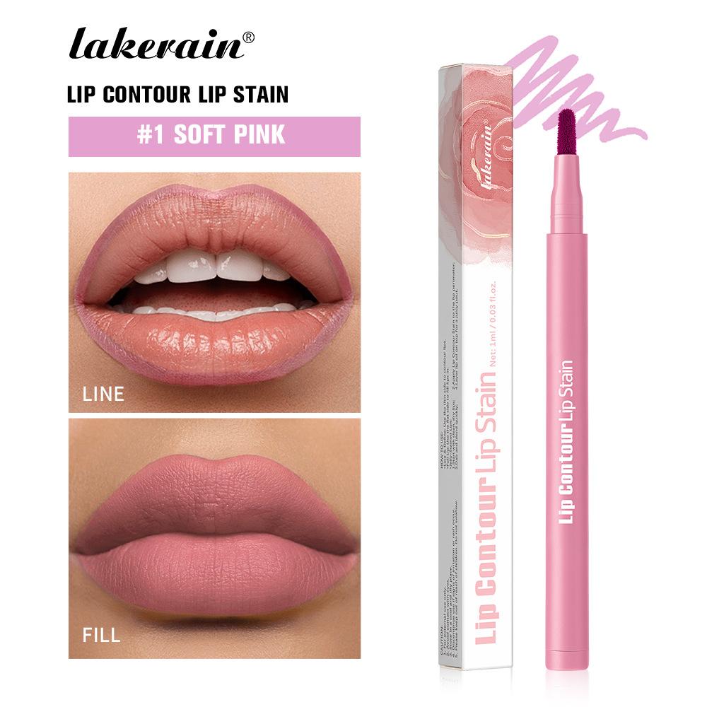 Lakerain Lip Contour Lip Stain Pen Smudge-proof Non-stick Cup Moisturizing Lip Makeup Cosmetic 2-in-1 Lip Stain & Liner