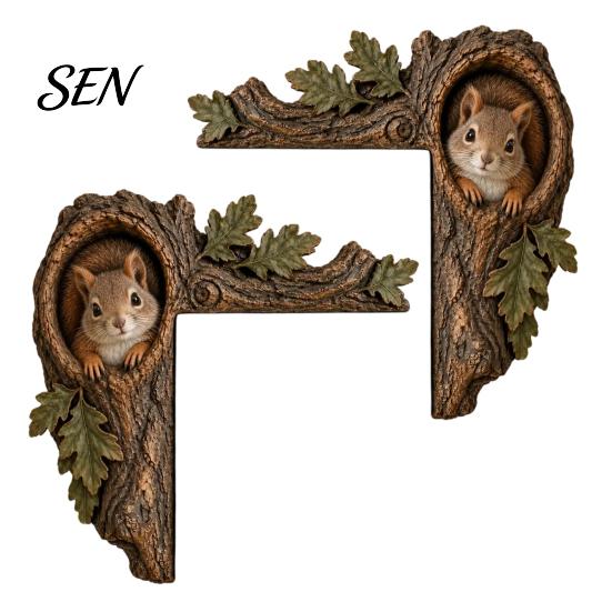 Saisonale Innendekoration 2 Stück Baumhöhle und Tier Holztür-Topper, Rustikaler Waldstil Dekorativer Weihnachts-Rahmen-Eckdekor, 2D
