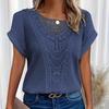 Women Casual Summer Short Sleeve Crew Neck Lace Splicing Top Tshirt