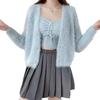 Women's Faux Mink Velvet Sweater & Cardigan Set with Bow Button - Autumn/Winter Japanese Style.