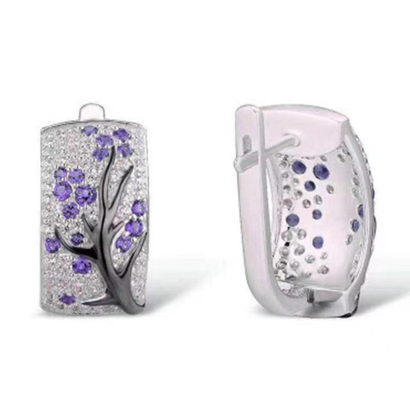 Stylish Diamond-Studded Plum Blossom Earrings - European & American Fashion