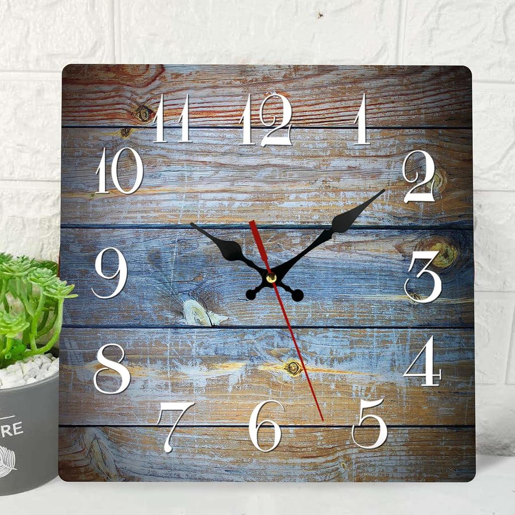 Custom UV Printed Square Wood Wall Art Clock /ODM Square Silent Quartz Wooden Clock for Kitchen Bedroom Decoration