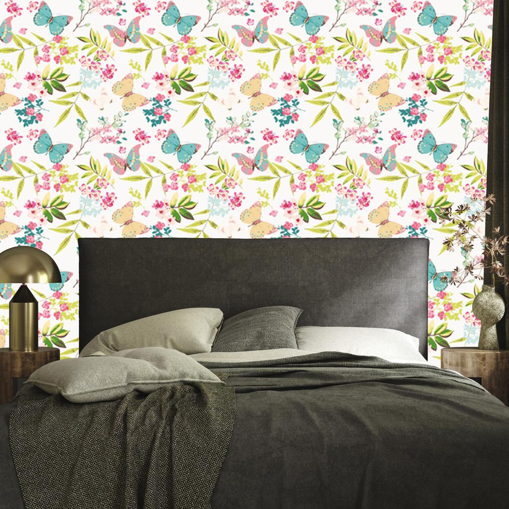 Colorful Butterflies and Flowers Wallpaper for Living Room and Bedroom 50x1000