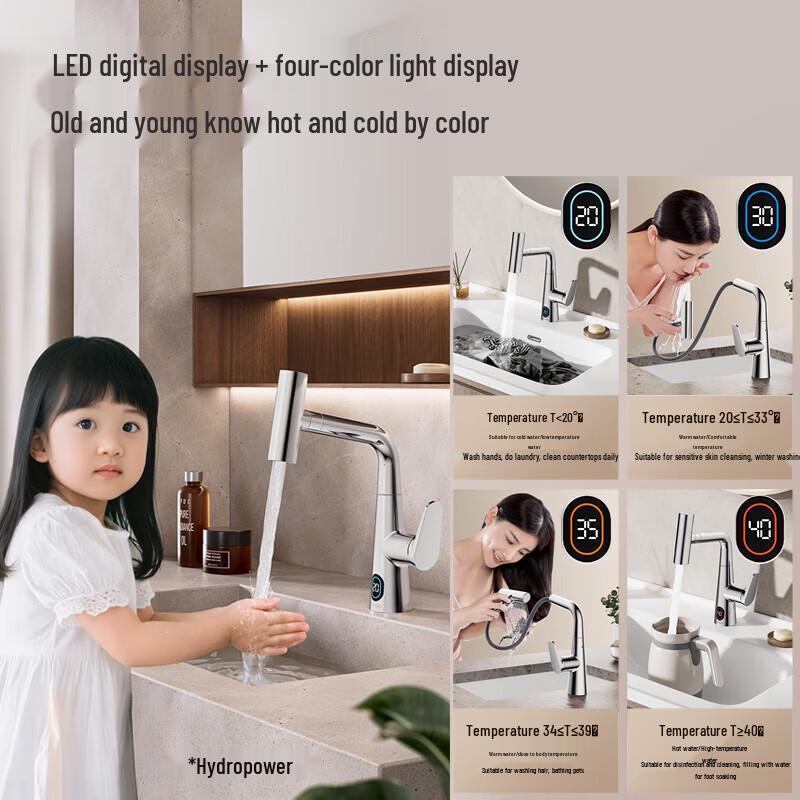JOMOO Waterfall Pull-Out Basin Faucet with Digital Temperature Display