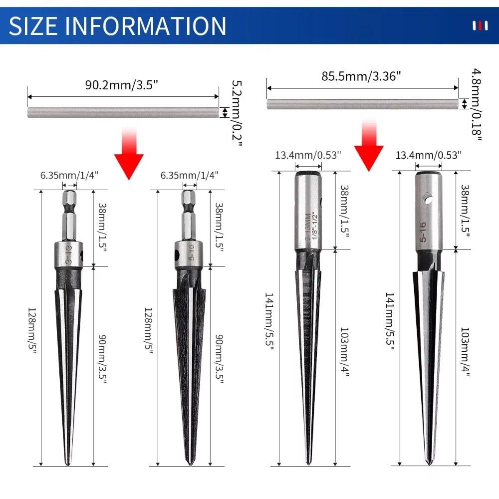 Chamfer Tapered Reamer Tool Carbon Steel Metal Hole Opener Taper Reamer Set  Hand Reamer Tool