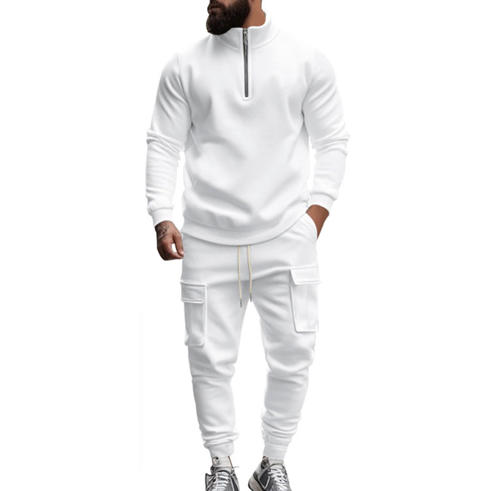 

Мужская зимняя повседневная теплая бархатная толстовка на молнии с воротником-стойкой, мужские спортивные брюки, комплект из толстовки M белый