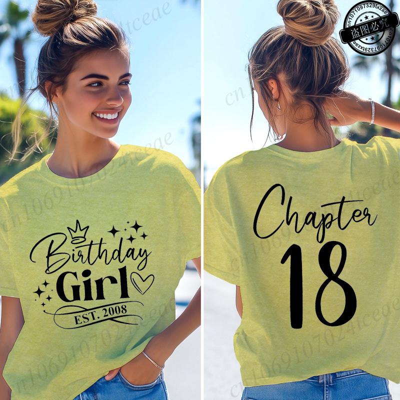 Ragazza del Compleanno Nata nel 2008 Magliette da Donna Regali Divertenti per Ragazze T-shirt Capitolo 18 Ragazza del 18° Compleanno Top Grafici Abbigliamento Femminile