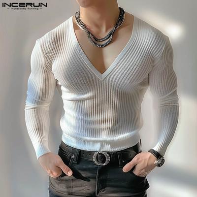 Männer V Necl Einfarbig Langarm Strick Tops Muskel Fitted Pullover