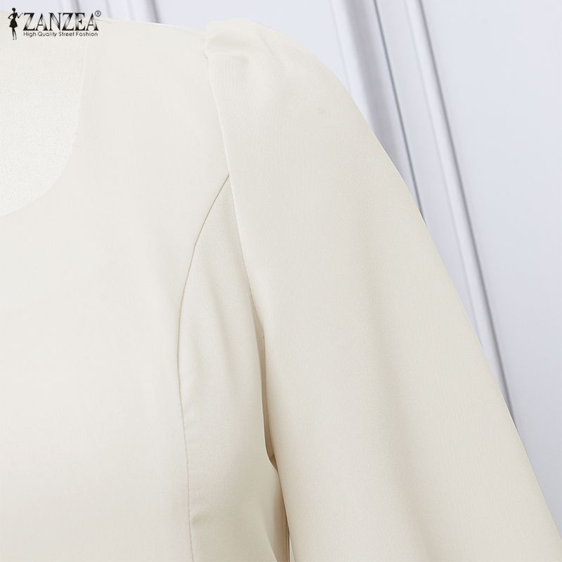 ZANZEA Women Elegant Square Collar Long Sleeve Casual Long Dress