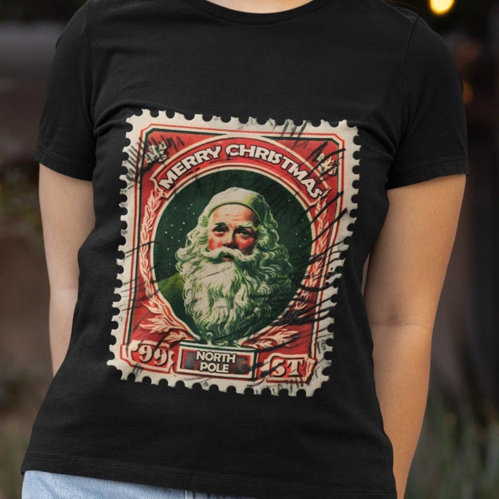 Футболка с рождественской маркой, Унисекс, Плотный хлопок, Футболка Санты, Почтовая марка №2, Унисекс футболка L