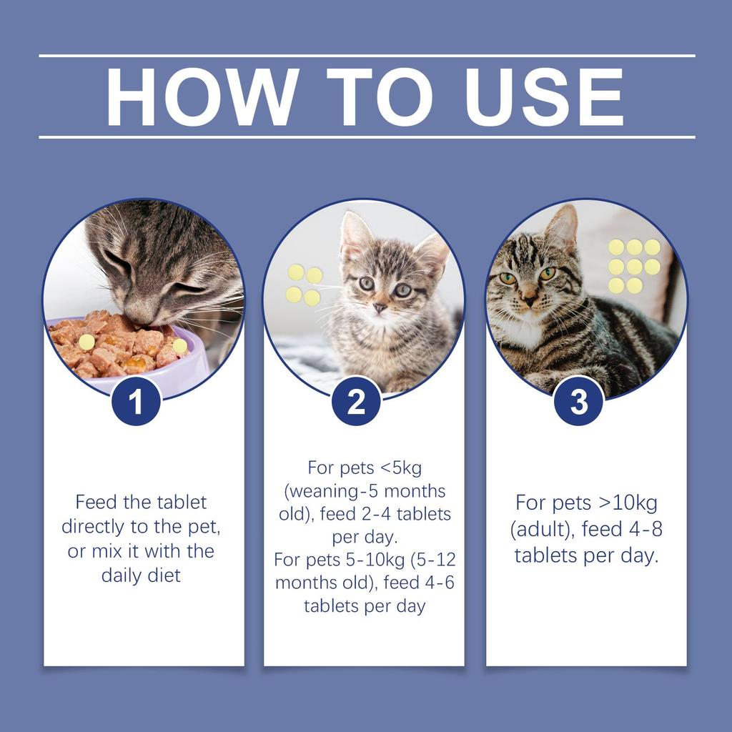 YEGBONG Tränenfleckenentfernungstabletten für Katzen Haustierergänzung Tränenfleckenentfernungstabletten für Katzen Befeuchten beide Augen