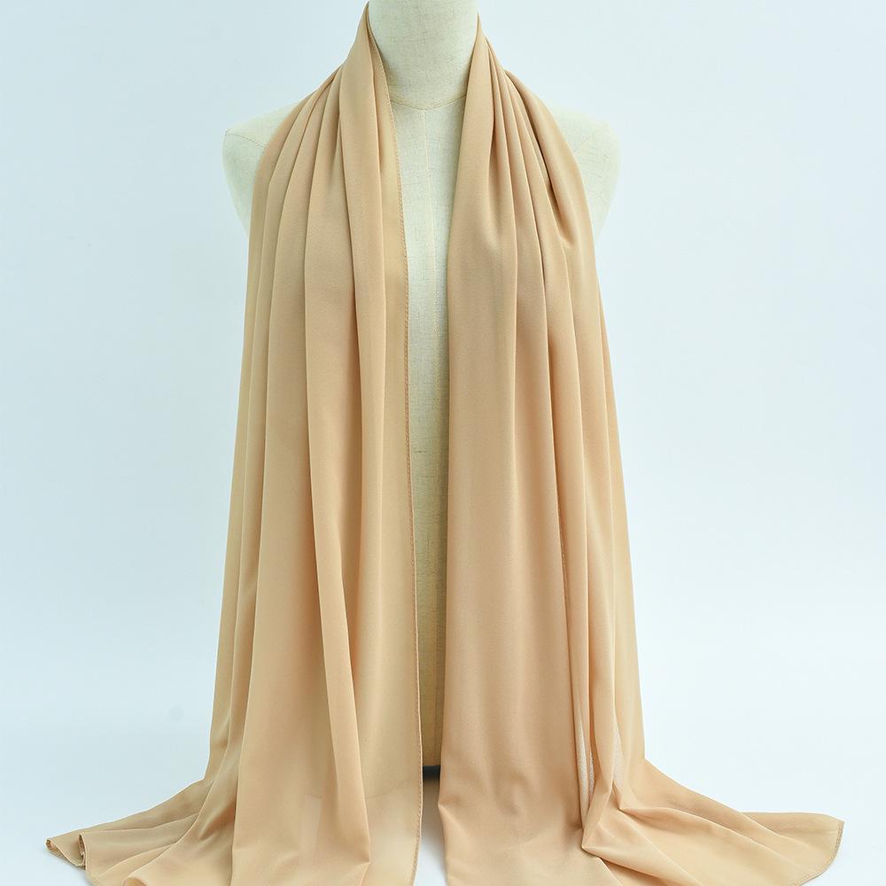 Damen einfarbiger Perlen-Chiffon-Bubbleschal, langer Seiden-Kopfschal, 70x180cm, nahöstlicher Stil