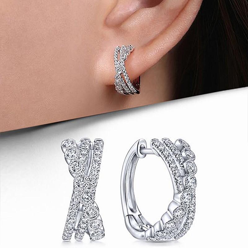 Huitan Fashion Cross Hoop Earrings for Women Luxury Paved Dazzling Cubic Zirconia Temperament Crystal Earrings Statement Zircon