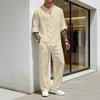 Men's Linen Long Sleeve Shirt and Pant Set Two-Piece Casual Outfit for Summer