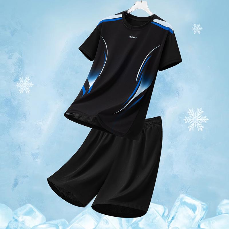Men's Quick-Dry Sports Suit: Short Sleeve T-Shirt & Summer Fitness Football Training Gear. Custom Logo Option Available.