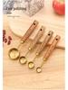 Gold Stainless Steel Measuring Cups & Spoons Set with Acacia Wood Handles - 8-Piece Baking Tool Set