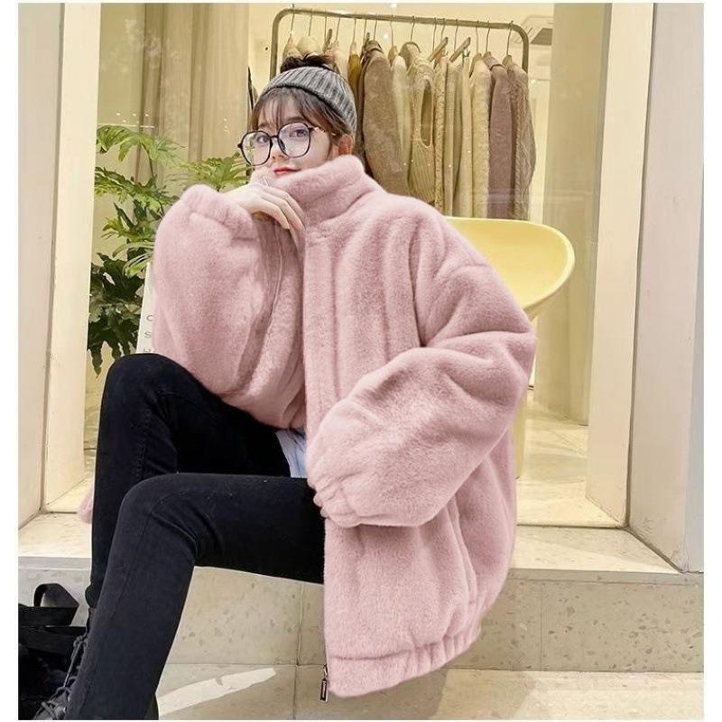 Fashion imitation fur jacket women's tide autumn and winter new imitation Rex rabbit hair loose stand-up collar women's clothing