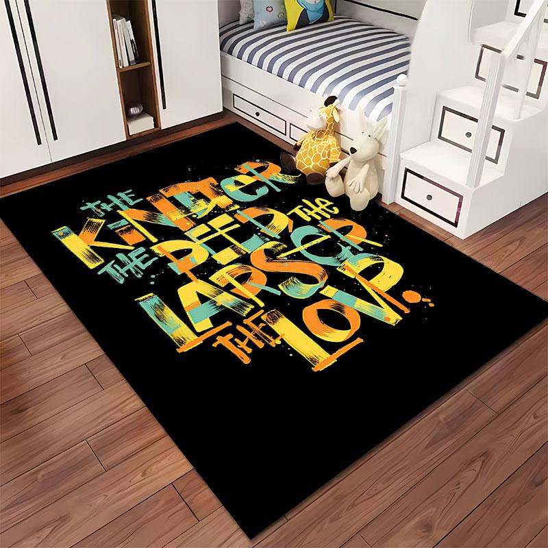 Colorful Text Design On Black Suitable As a Non-slip Mat for the Living Room or Bedroom Sofa