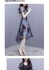 2026 Summer Women's Short Sleeve Chiffon Swallowtail Dress with Korean Print