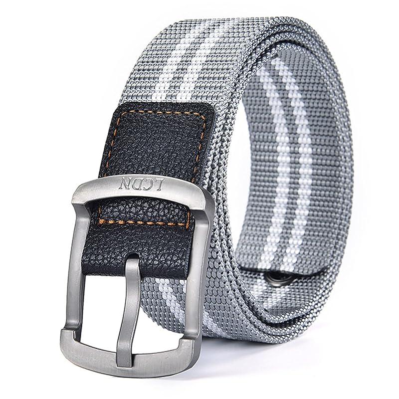 

[cottzim] belt men s braided canvas belt work clothes mountain climbing student durable and lightweight adjustable (gray/white)