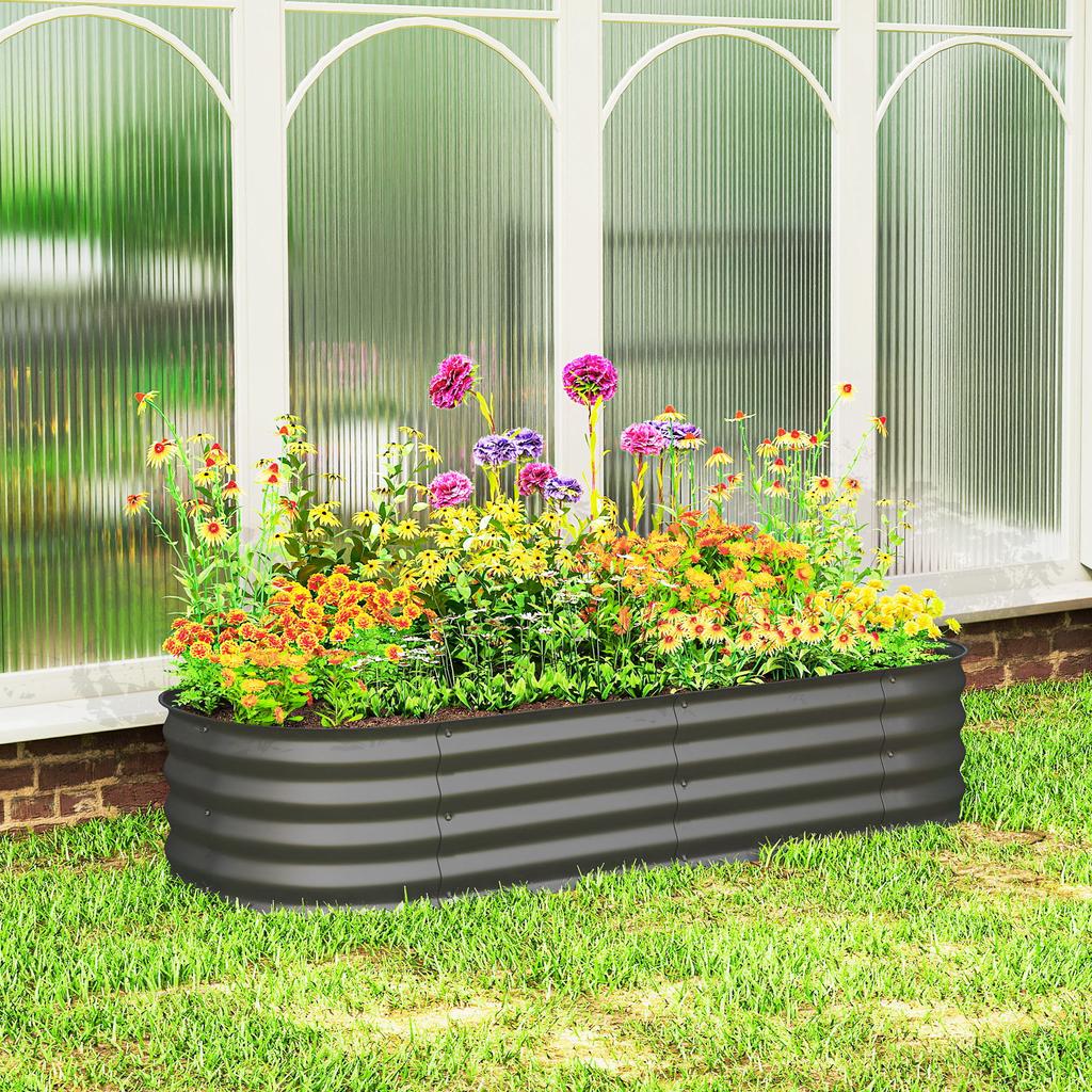 Galvanised Raised Garden Bed, Metal Planter Box with Safety Edging, for Flowers, Herbs, Succulents, Dark Grey