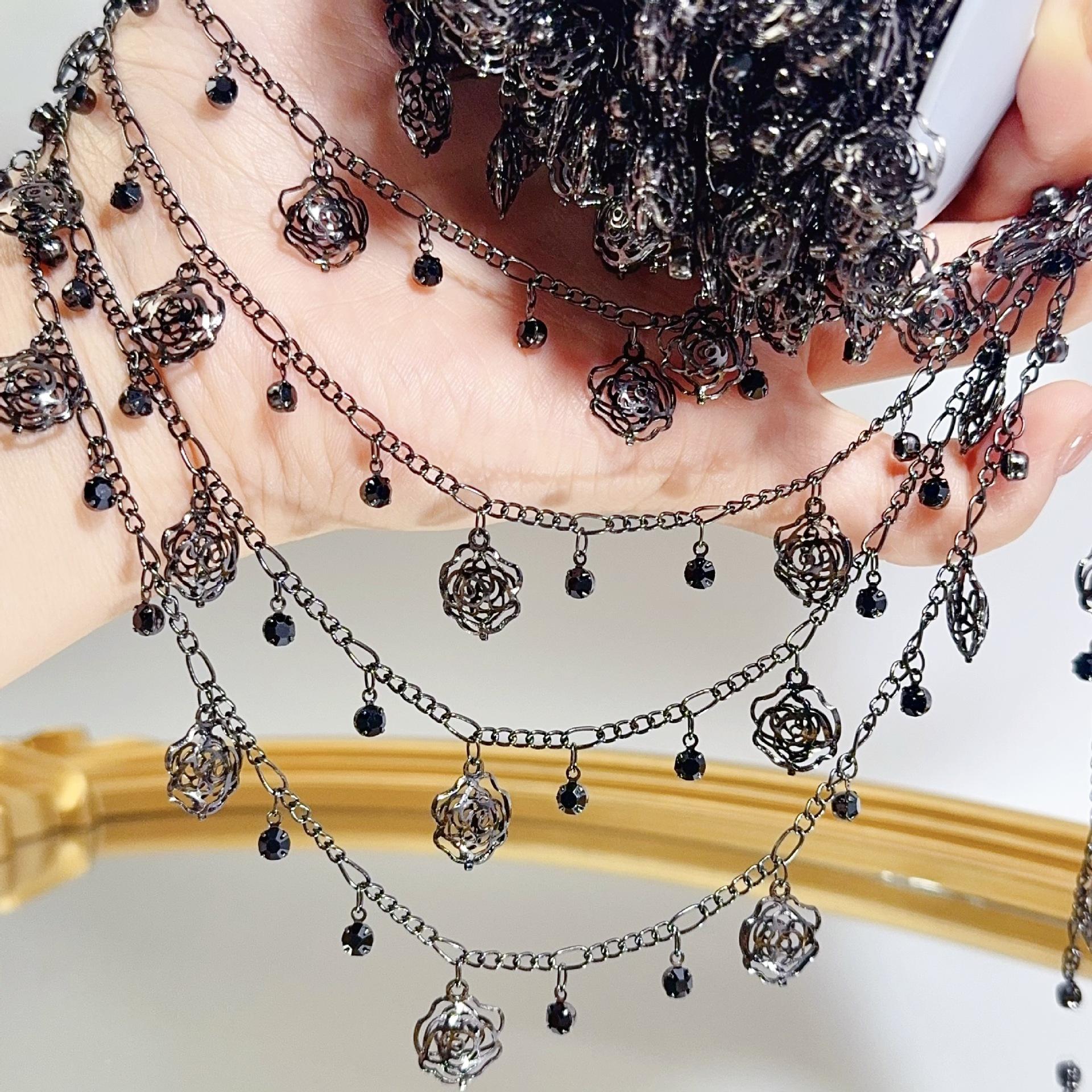 

0.5/1/2M Gothic Style Hollow Rose Red And Black Rhinestone Chains For DIY Necklace Handmade Jewelry Decorative Chain Supplies 0.5meter