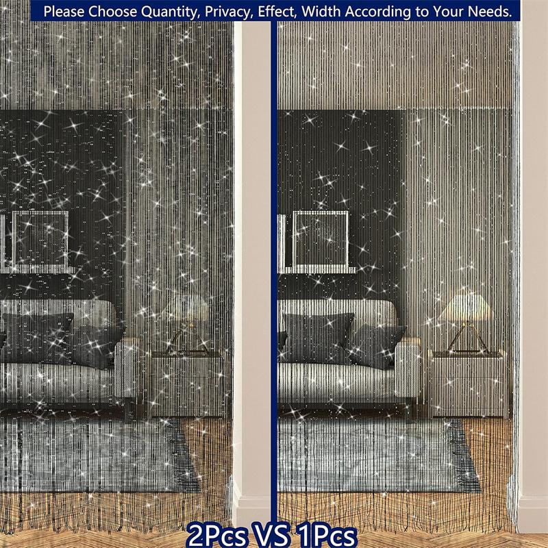 2pcs String Curtains Glitter Fringe Curtains for Window 39 X 79 Inch Door Divider Strip Tassel for Wedding Living Room Bathroom Coffee Shop