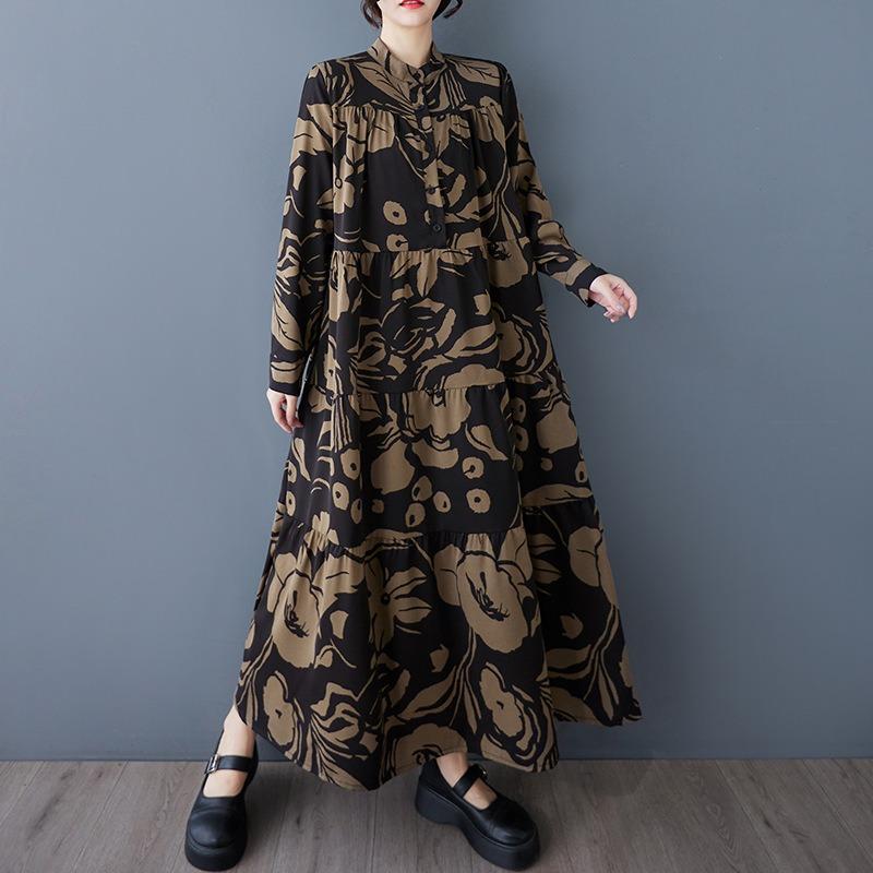 Spring and Autumn Large-size Women's Clothing Round Neck Long-sleeved Loose Pendulum Type Middle-aged and Elderly Mother Clothing Foreign