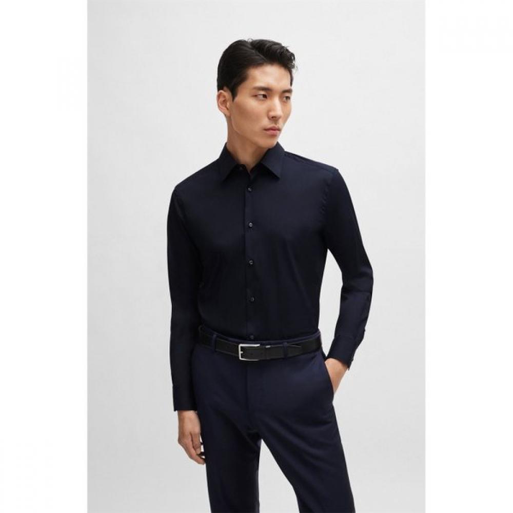 Boss Stretch Cotton Blend Poplin Slim Fit Shirt Navy 50504802410 39