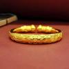 Gold Plated Open Cuff Bangle Boho Carved Floral Pattern Fadeless Durable Shiny Jewelry for Gift Daily Wear