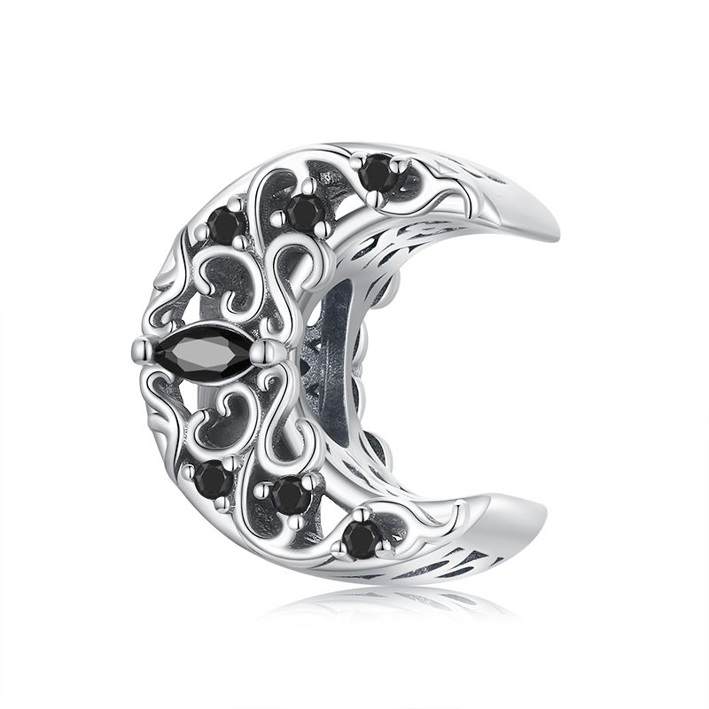 WOSTU 925 Silver Vintage Gothic Black Rose Flower Heart Beads, Retro Pearl Pendant Rainbow Charms Fit DIY Jewelry Make