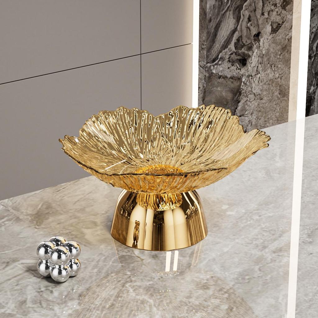 Transparent High-Footed Fruit and Snack Display Plate: Modern Light Luxury Design for Living Room Coffee Tables.